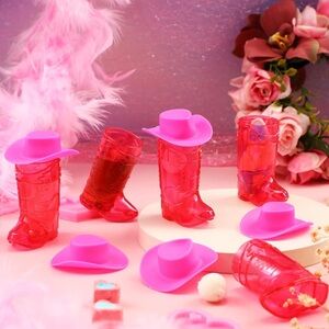 Set 24 Pieces Pink Hat and Boot Cowgirl Shot Glasses